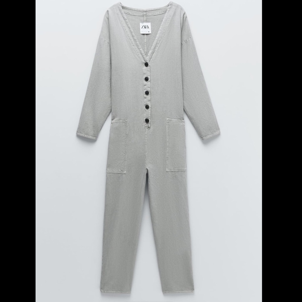 NWT Zara Textured Weave Jumpsuit Sz Large